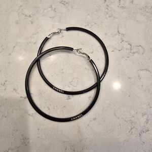 Chanel Black Hoop Earrings - Classic Logo Hoop